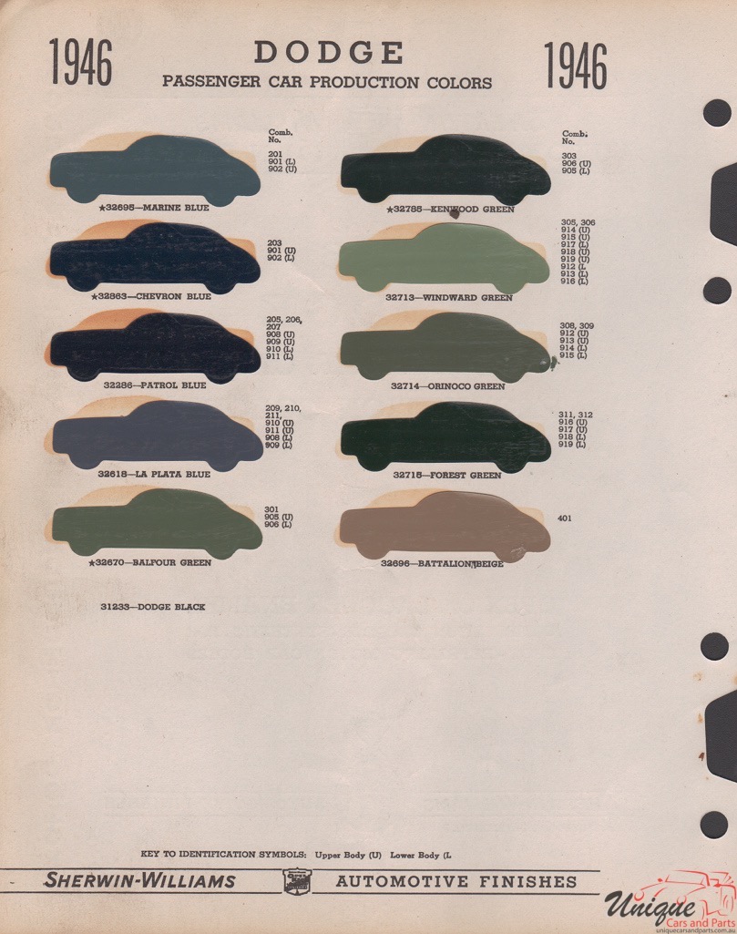 1946 Dodge Paint Charts Williams 1